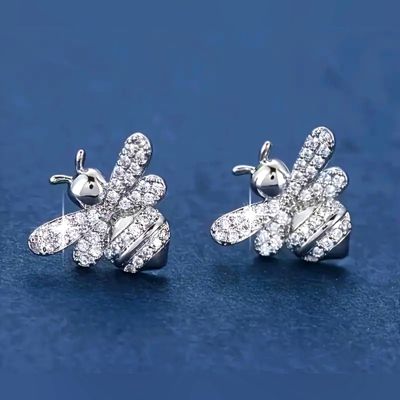 Blingy Bees Sterling Stud Earrings - Picture 1 of 3